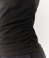 Black Pima Cotton Crew Neck Ruched Tee | Women's Cotton Short Sleeve Tee by ATM Anthony Thomas Melillo