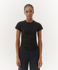 Black Pima Cotton Crew Neck Ruched Tee | Women's Cotton Short Sleeve Tee by ATM Anthony Thomas Melillo