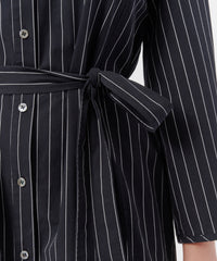 Pinstripe Cotton Poplin Long Sleeve Shirt Dress - Black