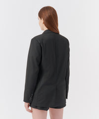 Black Pinstripe Twill Boyfriend Blazer | Women's Top by ATM Anthony Thomas Melillo