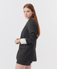 Black Pinstripe Twill Boyfriend Blazer | Women's Top by ATM Anthony Thomas Melillo