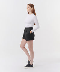 Black Pinstripe Twill Pleated Short | Women's Shorts by ATM Anthony Thomas Melillo