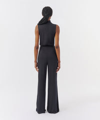 Black Matte Jersey Sleeveless Mock Neck Jumpsuit | Women's Dress by ATM Anthony Thomas Melillo