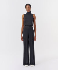 Black Matte Jersey Sleeveless Mock Neck Jumpsuit | Women's Dress by ATM Anthony Thomas Melillo