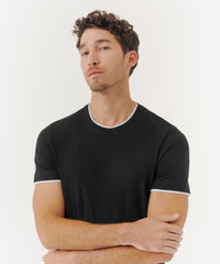 Black/ White Classic Jersey Double Trim Crew Neck Tee | Men's Cotton Short Sleeve Tee by ATM Anthony Thomas Melillo