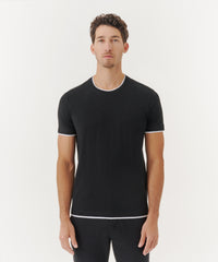 Black/ White Classic Jersey Double Trim Crew Neck Tee | Men's Cotton Short Sleeve Tee by ATM Anthony Thomas Melillo