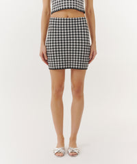 Black/ White Gingham Jacquard Mini Skirt | Women's Skirt by ATM Anthony Thomas Melillo