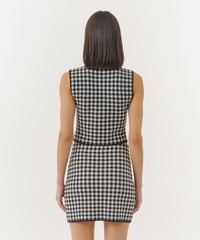 Black/ White Gingham Jacquard Sleeveless Crew Neck Knit | Women's Sweater by ATM Anthony Thomas Melillo