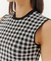 Black/ White Gingham Jacquard Sleeveless Crew Neck Knit | Women's Sweater by ATM Anthony Thomas Melillo