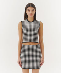 Black/ White Gingham Jacquard Sleeveless Crew Neck Knit | Women's Sweater by ATM Anthony Thomas Melillo