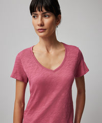 Boysenberry Slub Jersey Schoolboy Short Sleeve V-Neck Tee | Women's Cotton Short Sleeve Tee by ATM Anthony Thomas Melillo
