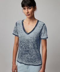 Burnout Chambray Burnout Short Sleeve V-Neck Tee | Women's Cotton Short Sleeve Tee by ATM Anthony Thomas Melillo