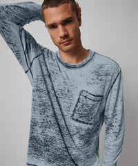 Burnout Chambray Burnout Oversized Long Sleeve Crew Neck Pocket Tee - Burnout Chambray | Men's Cotton Long Sleeve Tee by ATM Anthony Thomas Melillo