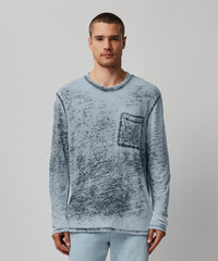 Burnout Chambray Burnout Oversized Long Sleeve Crew Neck Pocket Tee - Burnout Chambray | Men's Cotton Long Sleeve Tee by ATM Anthony Thomas Melillo