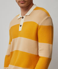 Camel Combo Merino Wool and Cotton Blend Long Sleeve Polo Sweater - Camel Combo | Men's Sweater by ATM Anthony Thomas Melillo