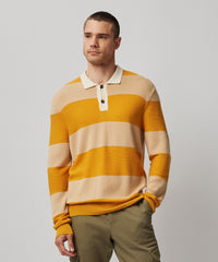 Camel Combo Merino Wool and Cotton Blend Long Sleeve Polo Sweater - Camel Combo | Men's Sweater by ATM Anthony Thomas Melillo