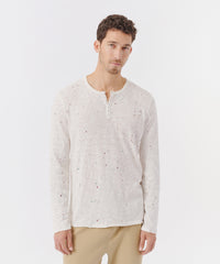 Chalk Multi Slub Jersey Destroyed Wash Henley | Men's Cotton Long Sleeve Tee by ATM Anthony Thomas Melillo