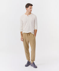 Chalk Multi Slub Jersey Destroyed Wash Henley | Men's Cotton Long Sleeve Tee by ATM Anthony Thomas Melillo