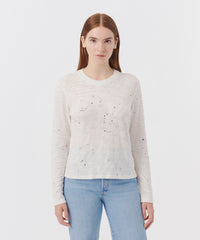 Chalk Multi Slub Jersey Long Sleeve Crop Tee | Women's Cotton Long Sleeve Tee by ATM Anthony Thomas Melillo