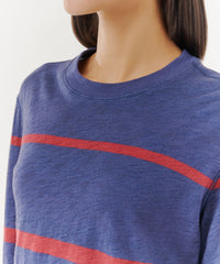 Chimney/ True Navy Slub Jersey Varigated Stripe Long Sleeve Destroyed Wash Crop Tee | Women's Long Sleeve Tee by ATM Anthony Thomas Melillo