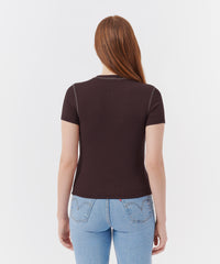 Chocolate/ Clay Modal Rib Contrast Stitch Top | Women's Top by ATM Anthony Thomas Melillo