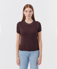 Chocolate/ Clay Modal Rib Contrast Stitch Top | Women's Top by ATM Anthony Thomas Melillo
