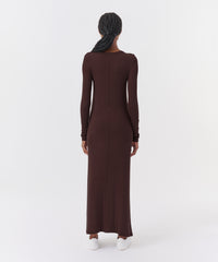 Chocolate Modal Rib Long Sleeve Maxi Dress | Women's Dress by ATM Anthony Thomas Melillo