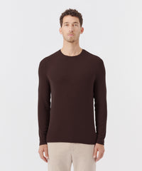 Chocolate Modal Rib Oversized Long Sleeve Crew Neck Tee | Men's Cotton Long Sleeve Tee by ATM Anthony Thomas Melillo
