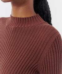 Silk Cotton Blend Long Sleeve Mockneck Sweater - Chocolate