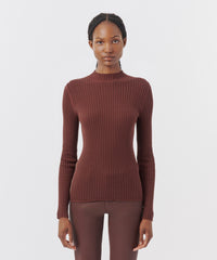 Chocolate Silk Cotton Blend Long Sleeve Mockneck Sweater | Women's Sweater by ATM Anthony Thomas Melillo