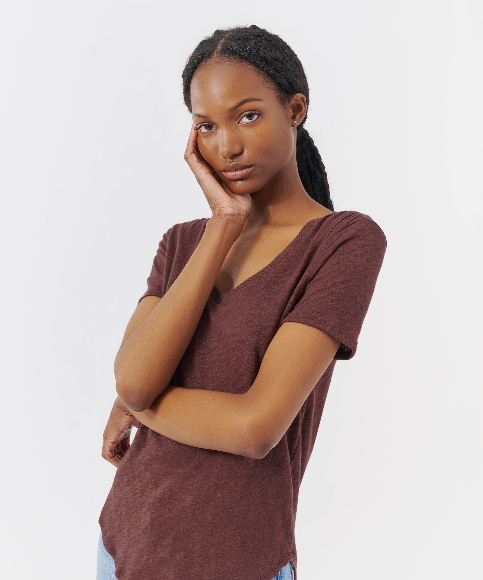 Slub Jersey Classic V-Neck Tee - Chocolate