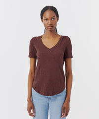 Chocolate Slub Jersey Classic V-Neck Tee | Women's Top by ATM Anthony Thomas Melillo
