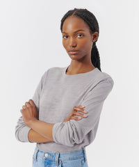 Cloud Grey Slub Jersey Long Sleeve Crop Tee | Women's Top by ATM Anthony Thomas Melillo