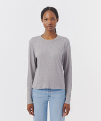Cloud Grey Slub Jersey Long Sleeve Crop Tee | Women's Top by ATM Anthony Thomas Melillo
