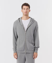Cloud Grey Merino Wool Blend Zip-Up Hoodie | Mens's Hoodie by ATM Anthony Thomas Melillo