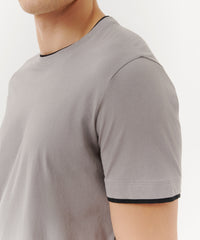 Dark Titanium/ Black Classic Jersey Double Trim Crew Neck Tee | Men's Cotton Short Sleeve Tee by ATM Anthony Thomas Melillo