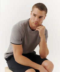 Dark Titanium/ Black Classic Jersey Double Trim Crew Neck Tee | Men's Cotton Short Sleeve Tee by ATM Anthony Thomas Melillo