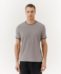 Dark Titanium/ Black Classic Jersey Double Trim Crew Neck Tee | Men's Cotton Short Sleeve Tee by ATM Anthony Thomas Melillo