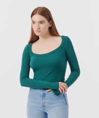 Forest Modal Rib Long Sleeve Scoop Neck Top | Women's Ribbed Tee by ATM Anthony Thomas Melillo