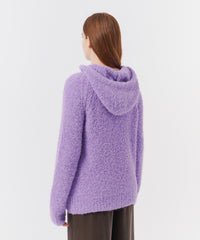 French Violet Wool Blend Boucle Pullover Hoodie | Women's Top by ATM Anthony Thomas Melillo