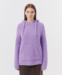 French Violet Wool Blend Boucle Pullover Hoodie | Women's Top by ATM Anthony Thomas Melillo