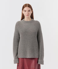 Heather Grey Merino Wool Blend Chunky Rib Sweater | Women's Sweater by ATM Anthony Thomas Melillo