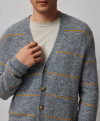 Heather Grey Combo Alpaca Blend Striped Cardigan - Heather Grey Combo | Men's Sweater by ATM Anthony Thomas Melillo