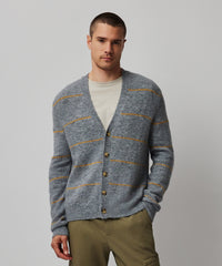 Heather Grey Combo Alpaca Blend Striped Cardigan - Heather Grey Combo | Men's Sweater by ATM Anthony Thomas Melillo
