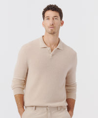 Recycled Cashmere Polo - Heather Natural Beige