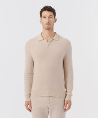 Recycled Cashmere Polo - Heather Natural Beige