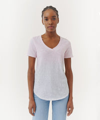 Juneberry/ Surf Combo Slub Jersey Classic V-Neck Tee | Women's Cotton Short Sleeve Tee by ATM Anthony Thomas Melillo