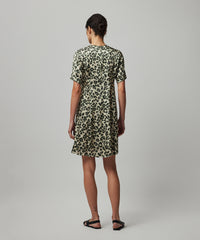 Leopard Print Silk Charmeuse with Leopard Print Short Sleeve Dress | Women's Dress by ATM Anthony Thomas Melillo