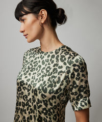 Leopard Print Silk Charmeuse with Leopard Print Short Sleeve Dress | Women's Dress by ATM Anthony Thomas Melillo