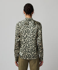 Leopard Print Silk Charmeuse with Leopard Print Slim Fit Shirt | Women's Top by ATM Anthony Thomas Melillo